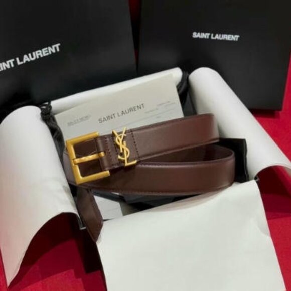 Saint Laurent Dark Brown Belt 90cm - Gold YSL Buckle with Box & Dust Bag main image 5